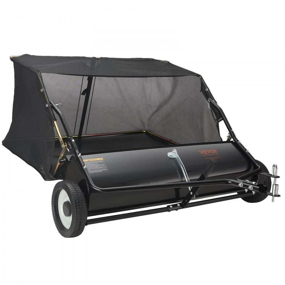 VEVOR Spazzatrice da traino da 44 pollici, 25 cu. ft Raccoglitore di foglie ed erba per carichi pesanti di grande capacità con altezza di spazzamento regolabile, design con corda di scarico per raccog