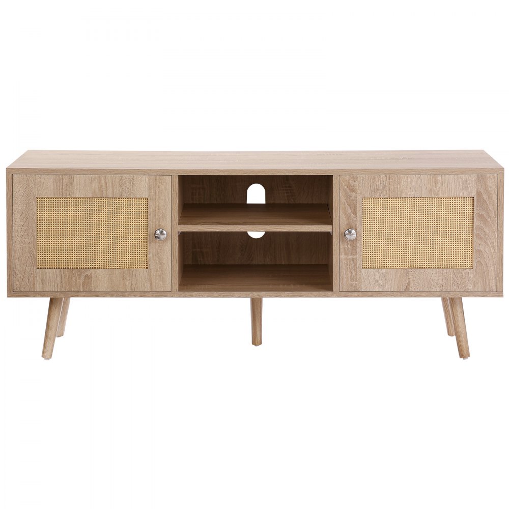 VEVOR Mobile TV in Rattan, Mobile TV Boho per TV, Moderno di metà secolo, Console TV in Rattan con Ripiani Regolabili per Soggiorno, Sala Multimediale, Studio, 1200 x 400 x 490 mm, 2 Ante 2 Cassetti