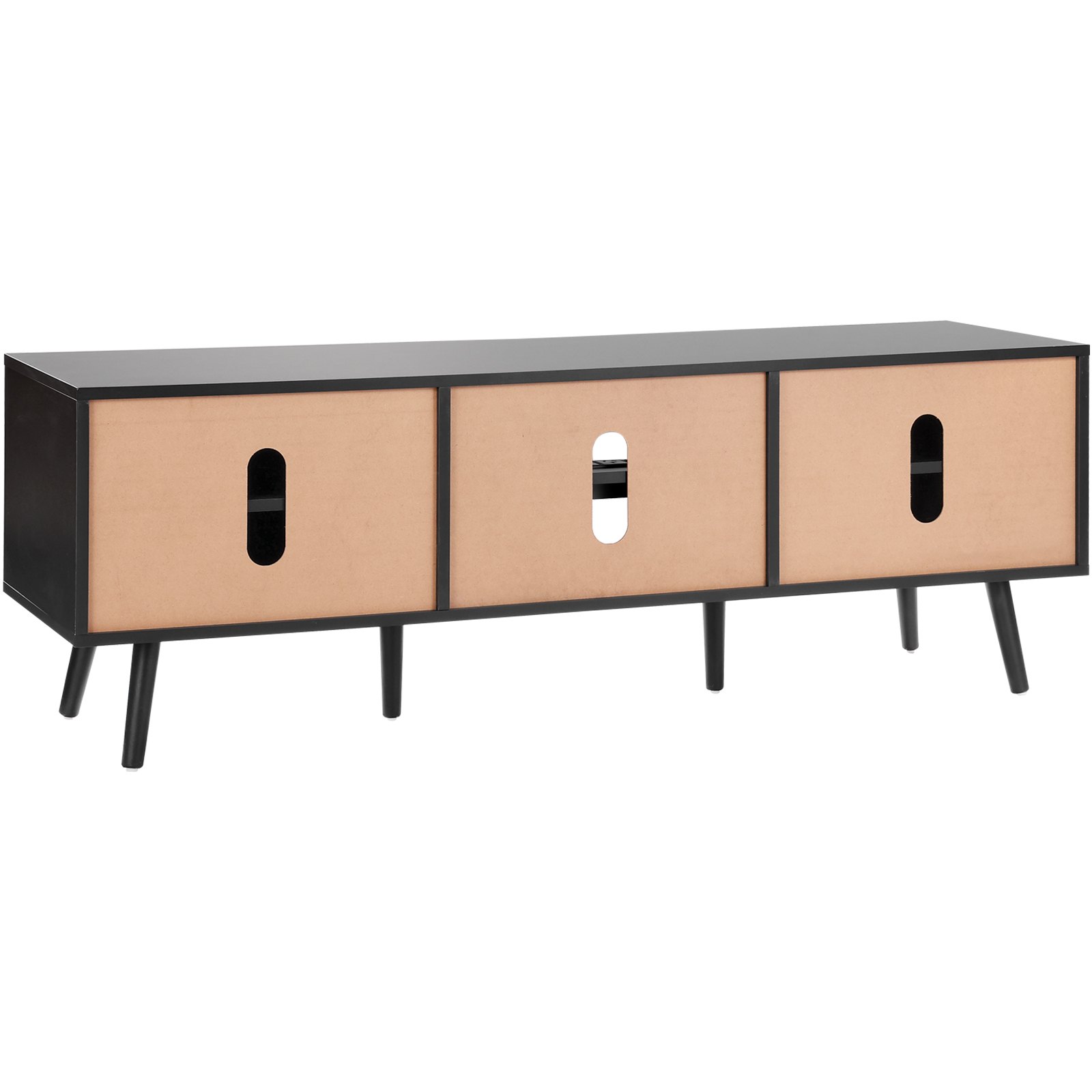 VEVOR Mobile TV in Rattan, Mobile TV Moderno Mid Century per TV da 1651 mm, Mobile TV Boho in Rattan con Presa Integrata e Porte USB, Ripiani Regolabili per Soggiorno, Mobile Sala Multimediale, Nero