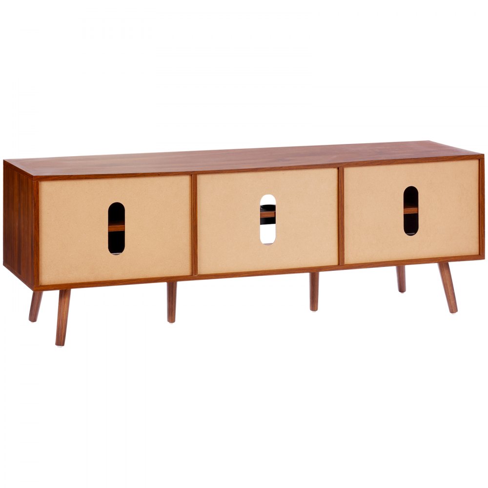 VEVOR Rattan TV Stand, Modern TV Cabinet for 165 cm TVs, Boho Rattan TV Cabinet with Built-in Power Outlet & USB Ports, Adjustable Shelves for Living Room, Media Room, Walnut
