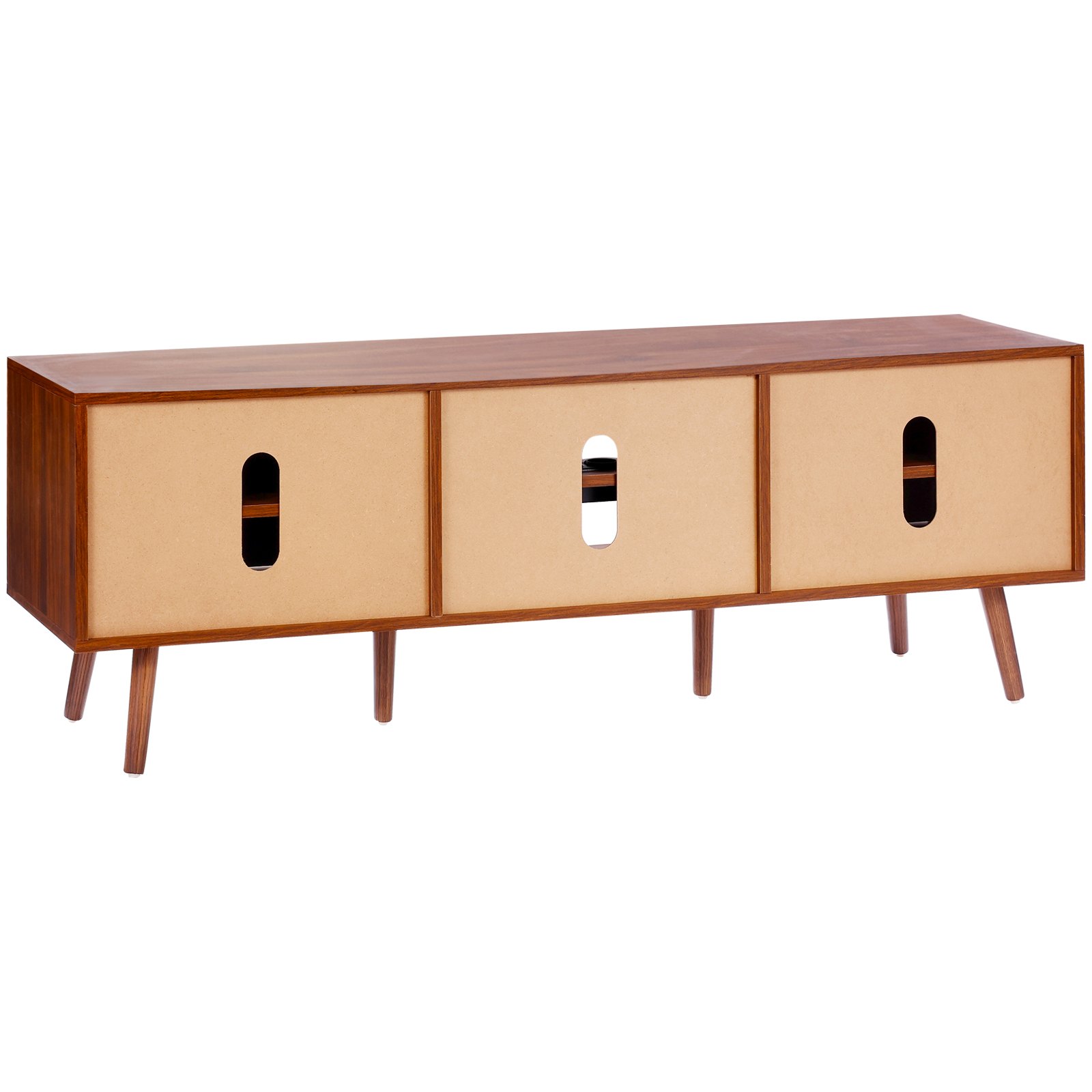 VEVOR Rattan TV Stand, Modern TV Cabinet for 165 cm TVs, Boho Rattan TV Cabinet with Built-in Power Outlet & USB Ports, Adjustable Shelves for Living Room, Media Room, Walnut