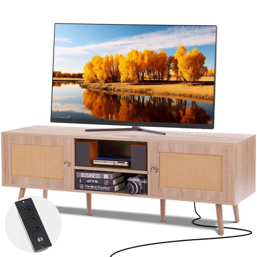 VEVOR Mobile TV in Rattan per TV da 1651 mm Mobile Boho Presa Incorporata Rovere