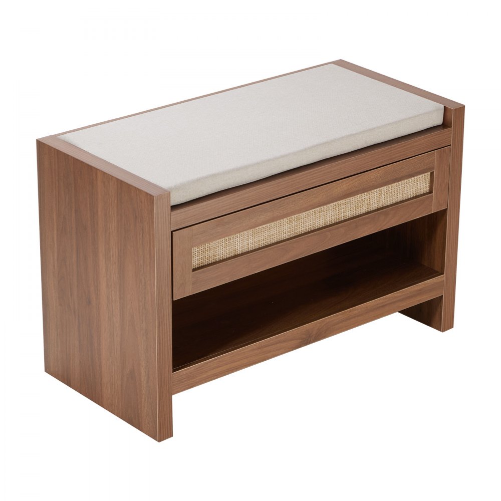 VEVOR Rattan Bench, Shoe Bench, Entrance Bench, Seating Bench 786 x 374 x 500 mm with Storage Drawer & Seat Cushion, Hallway Bench with Handwoven Rattan, for Living Room, Bedroom, Kitchen, Entrance Area