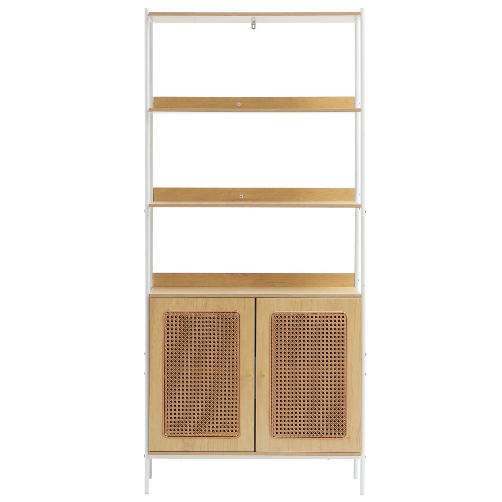 VEVOR Rattan Bookcase with 2 Doors, Freestanding Open Bookcase, Storage Shelf, Display Shelf Ideal for Library, Conference Room, Office, Study (20 kg load capacity per shelf)