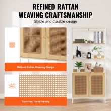 VEVOR Scaffale per Libreria in Rattan con Ripiano Rettangolare a 2 Ante Naturale