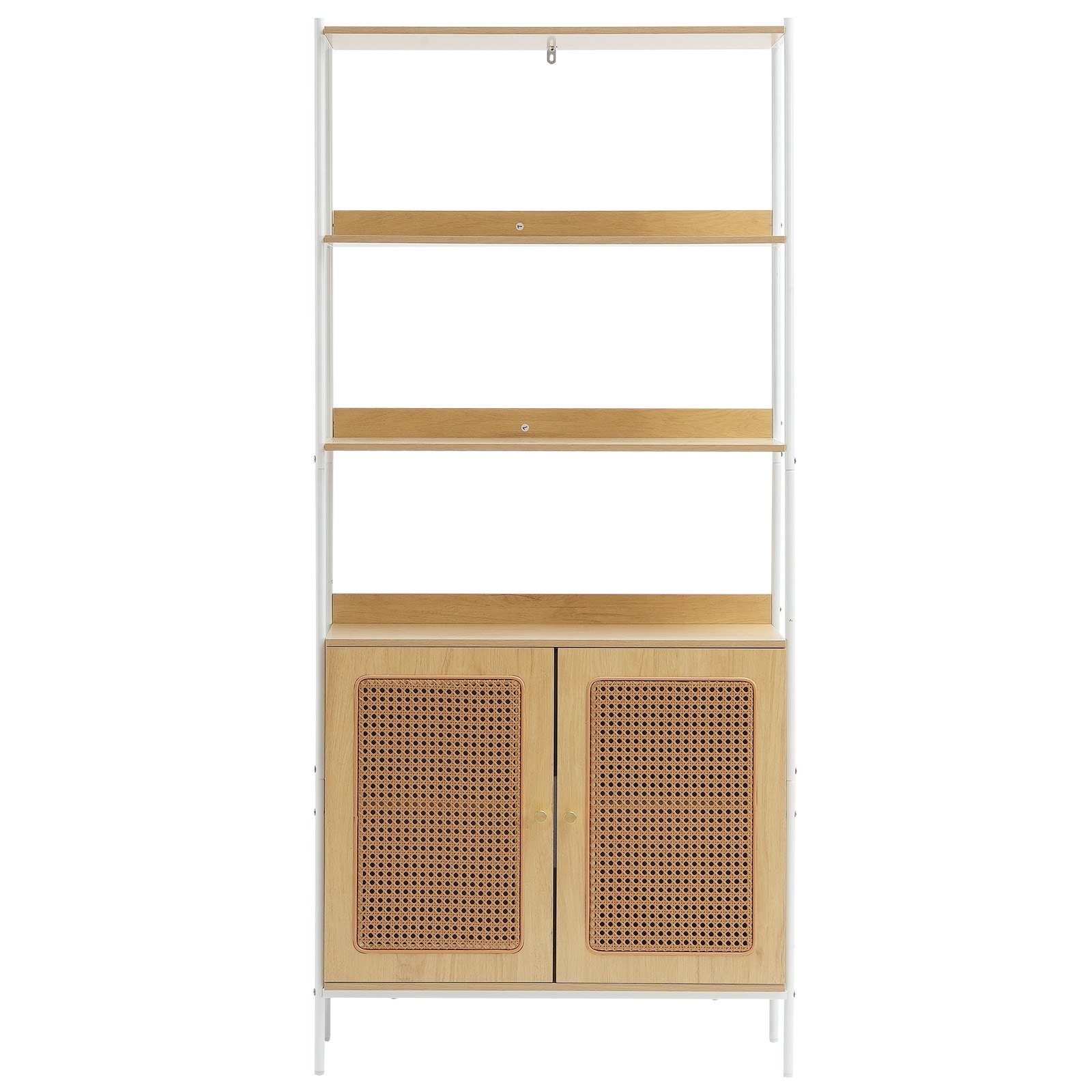 VEVOR Rattan Bookcase with 2 Doors, Freestanding Open Bookcase, Storage Shelf, Display Shelf Ideal for Library, Conference Room, Office, Study (20 kg load capacity per shelf)