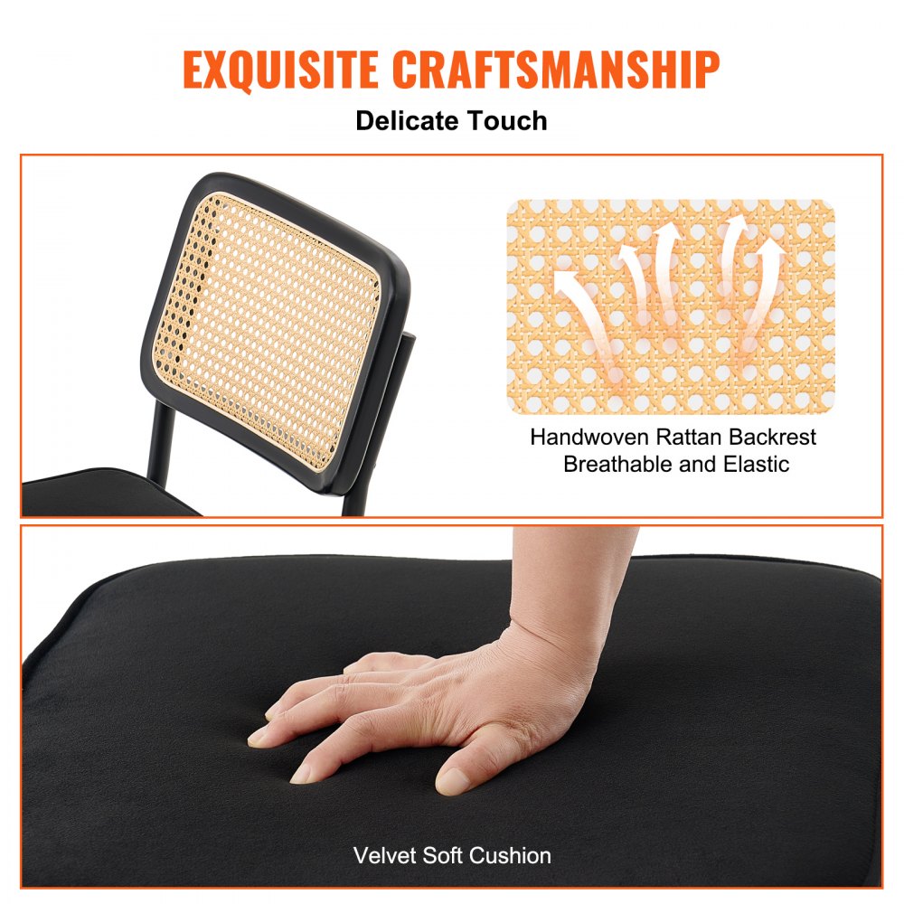 VEVOR Sedie in Rattan, Set di 4, Sedia da Pranzo Moderna della metà del secolo, Sedia Imbottita in Velluto con Schienale in Rattan, Sedie per Sala da Pranzo Intrecciate per Soggiorno, Ufficio, Nero