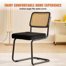 VEVOR Sedie in Rattan, Set di 4, Sedia da Pranzo Moderna della metà del secolo, Sedia Imbottita in Velluto con Schienale in Rattan, Sedie per Sala da Pranzo Intrecciate per Soggiorno, Ufficio, Nero