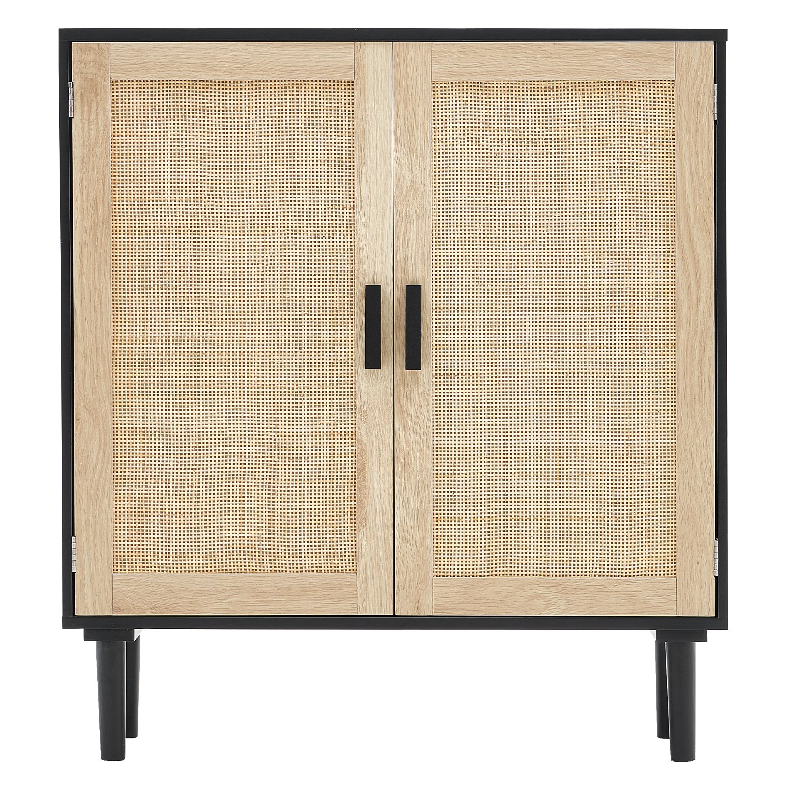 VEVOR Mobile in Rattan, Cassettiera in Rattan, Mobile Portaoggetti con 2 Ante Magnetiche e Ripiani e Maniglie Regolabili, Mobile Buffet Credenza per Corridoio, Ingresso, Nero 800 x 375 x 880 mm