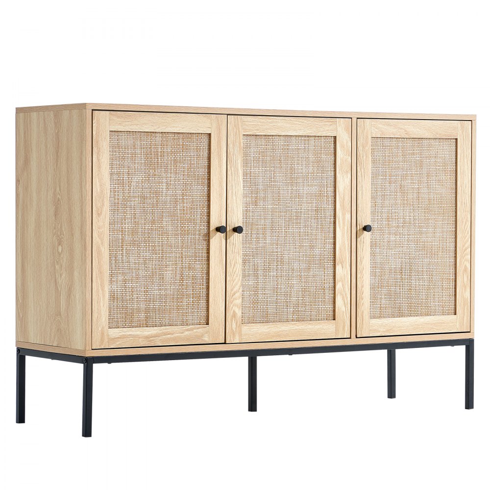 VEVOR Rattan Cabinet, Rattan Chest of Drawers, Storage Cabinet with 3 Magnetic Doors & Adjustable Shelves, Sideboard/Buffet Cabinet for Hallway, Entrance Area, Living Room, Kitchen, Hallway, Wood Color