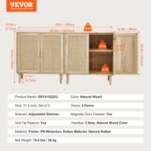 VEVOR Mobile in Rattan 4 Ante Magnetiche Ripiani Regolabili Set 2 Pezzi