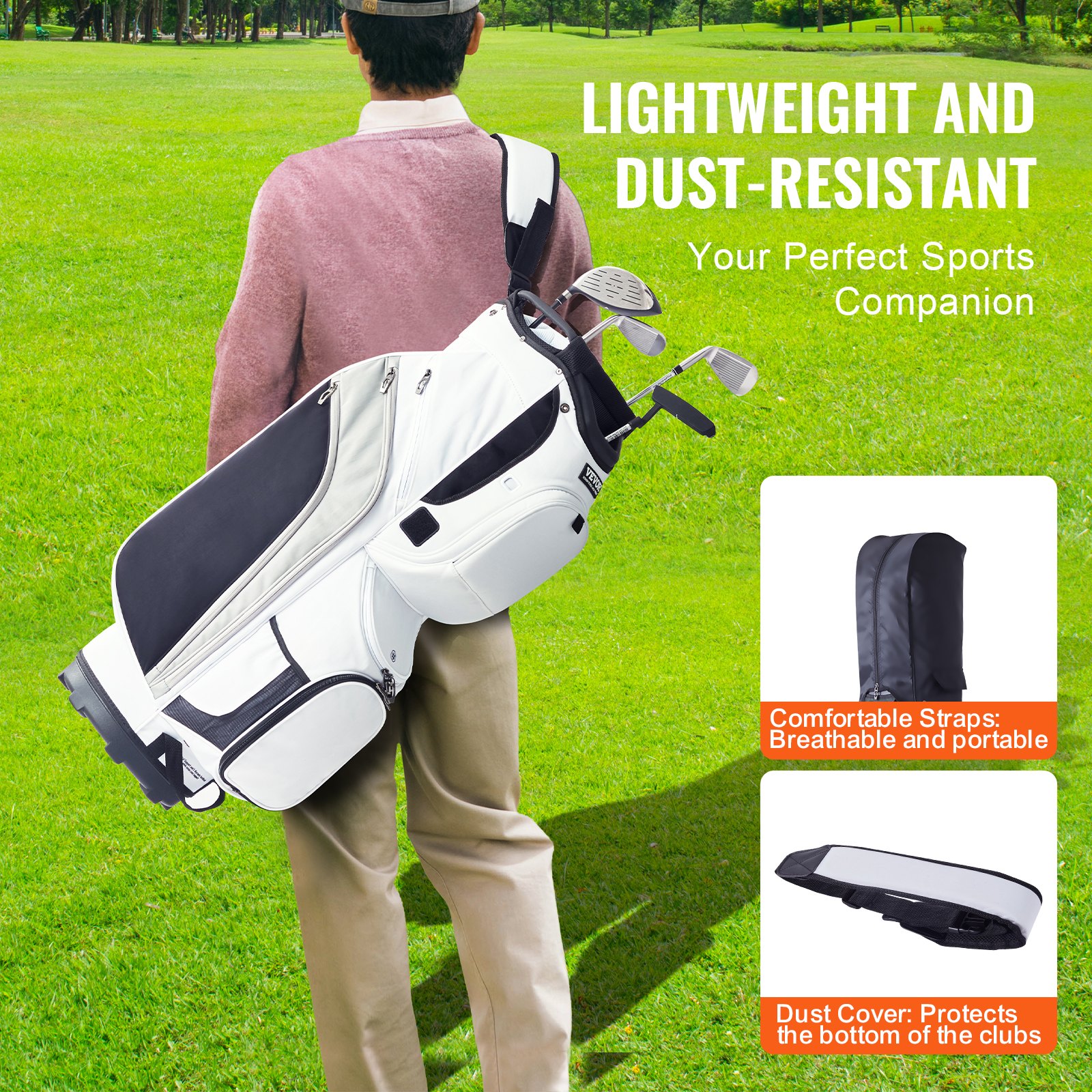 VEVOR Sacca da Golf con Divisorio Organizzatore a 14 Vie, Sacca da Golf in Nylon Premium 915 mm 13 Tasche Sacca da Golf con Resistente Manici, Copertura Antipolvere e Cinghie Staccabili, Bianco