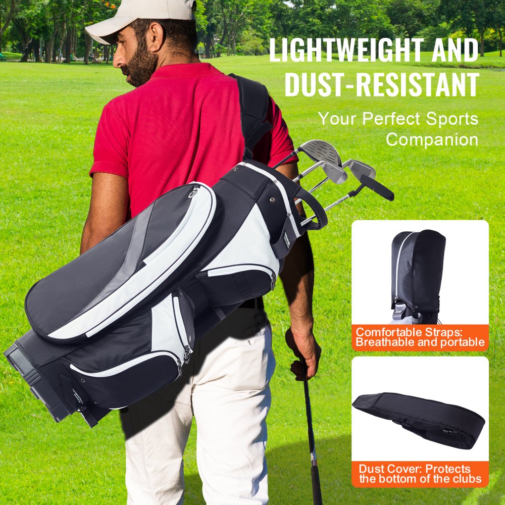 VEVOR Sacca da Golf con Divisori Organizzatori a 14 Vie, Sacca da Golf in Nylon Premium con Tasche Multiple 910 mm, Sacca da Golf Resistente con Manici, Copertura Antipolvere Cinghie Staccabili Nero