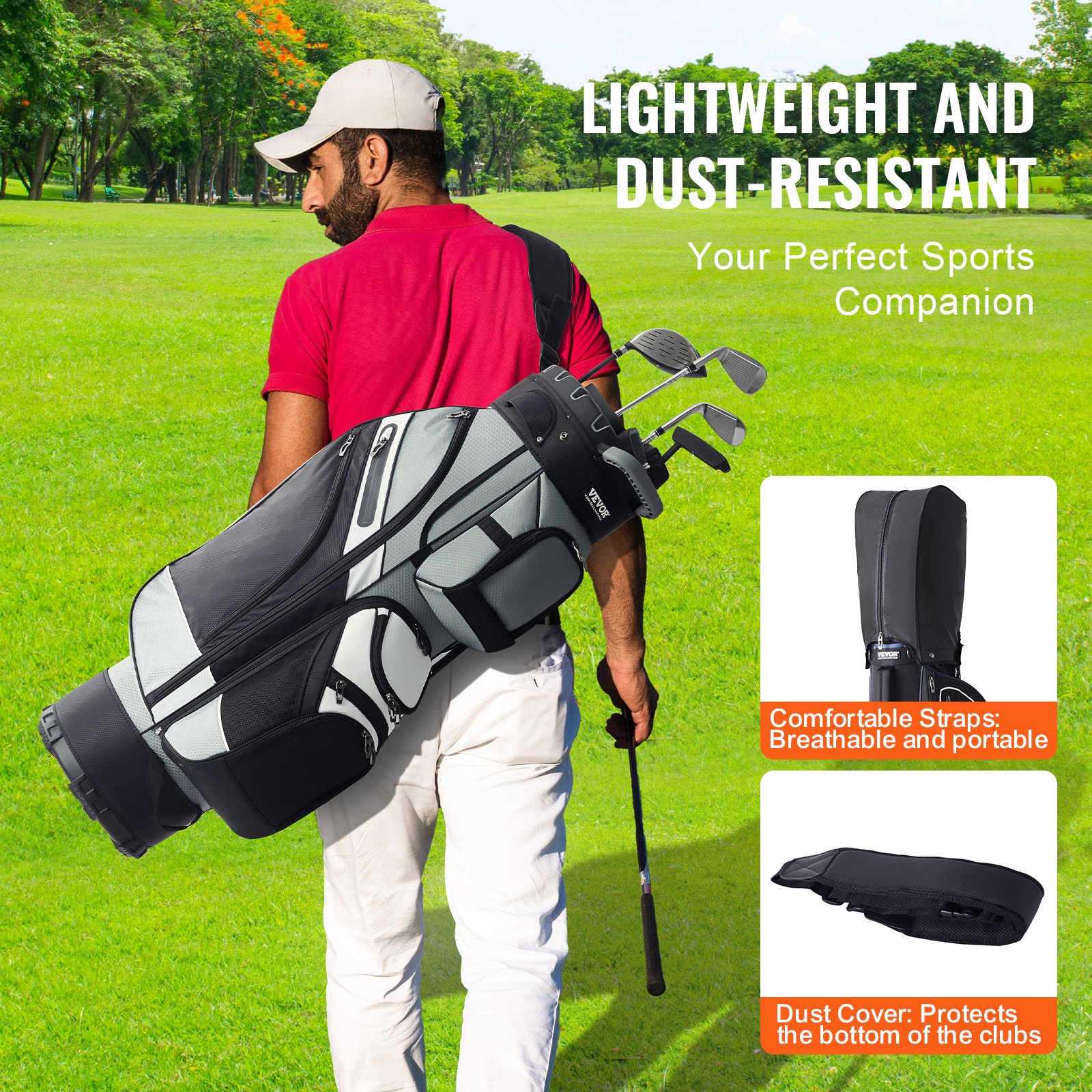VEVOR Sacca da Golf con Divisorio Organizzatore a 14 Vie, Sacca da Golf in Nylon Premium 1050 mm 13 Tasche, Borsa da Golf Resistente con Manici, Copertura Antipolvere e Cinghie Staccabili Nero
