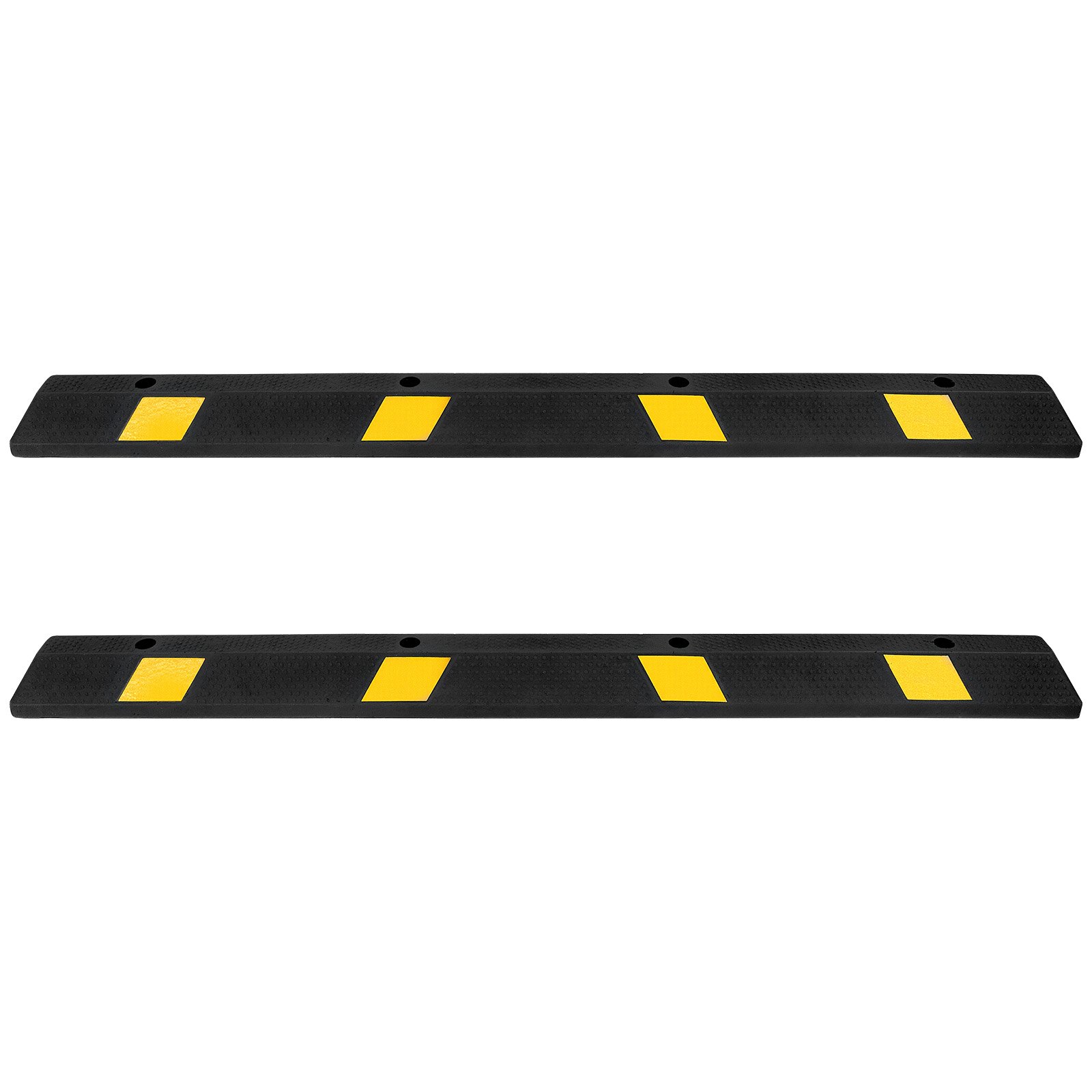 VEVOR Fermaruote in Gomma per Parcheggi da Garage, Confezione di 2, 184 x 16 x 11 cm, Limitatore di Parcheggio con Strisce Riflettenti, Blocchi Fermi Ruota in Gomma per Auto, Furgoni, Camion
