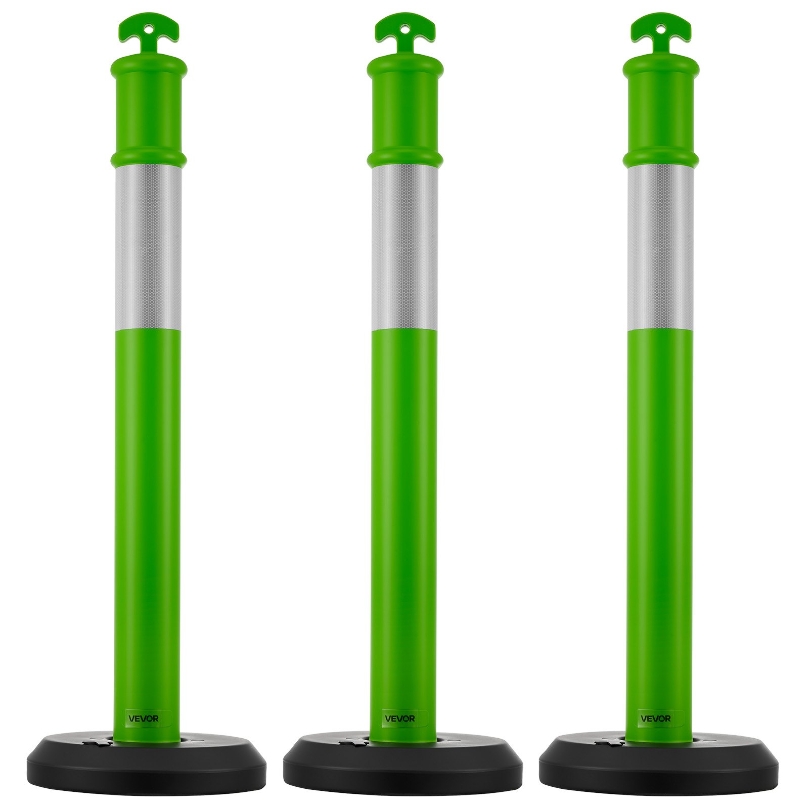 VEVOR Set di Paletto Delimitatore del Traffico φ375 x 1140 mm con Base Riempibile Strisce Riflettenti, Paletti Stradali di Segnalazione per Controllo della Folla, 3 pezzi, Verde