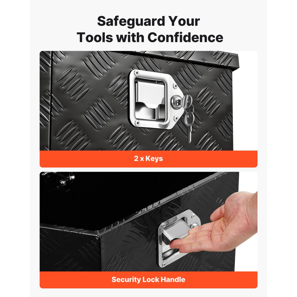 VEVOR Trailer Tongue Box, 660 x 330 x 305 mm Aluminum Trailer Tongue Tool Box, Heavy Duty Storage Organizer with Lock & Keys, Utility Tool Chest for Pickup Truck Bed, RV, SUV, Off-Road Vehicle, Black