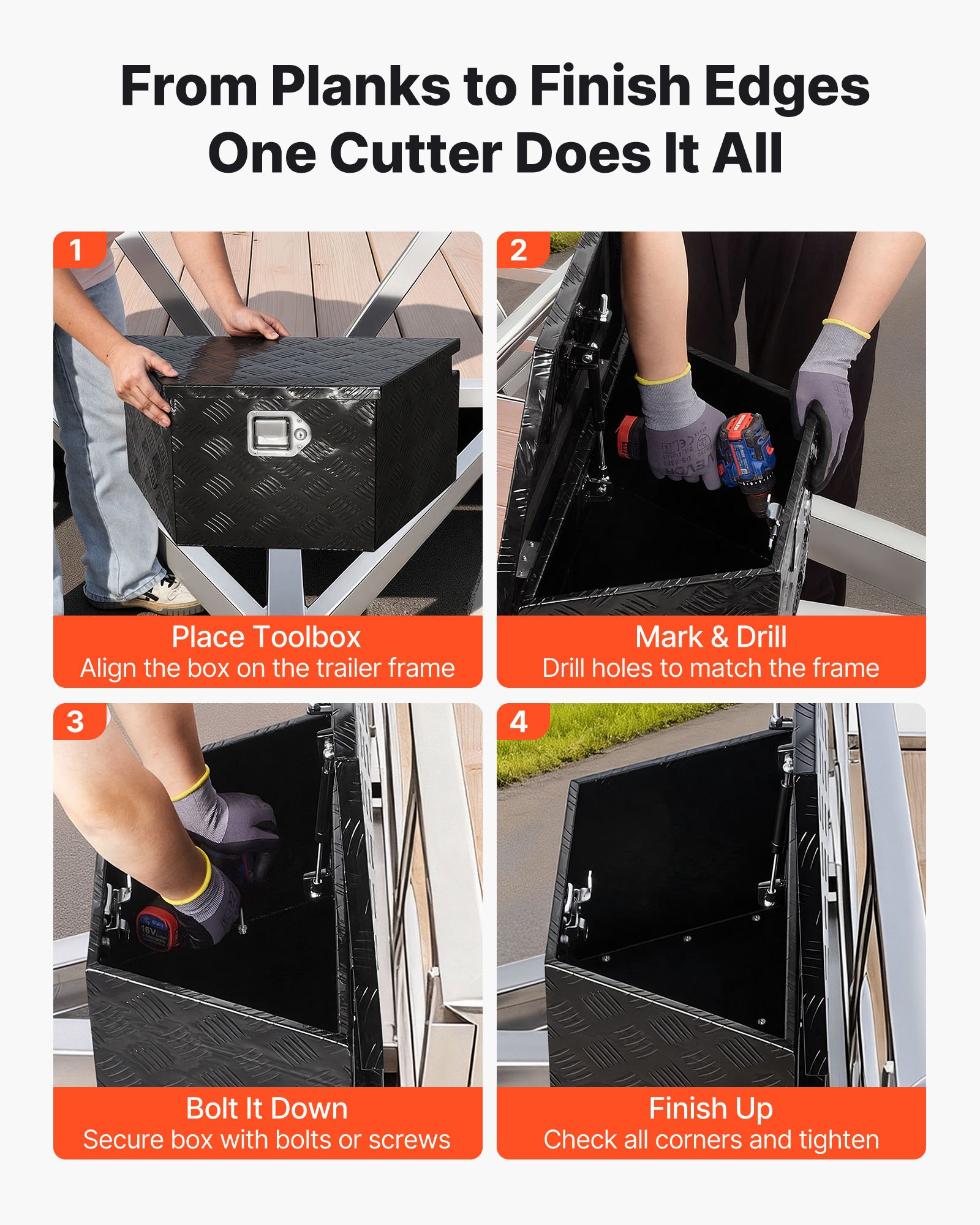 VEVOR Trailer Tongue Box, 660 x 330 x 305 mm Aluminum Trailer Tongue Tool Box, Heavy Duty Storage Organizer with Lock & Keys, Utility Tool Chest for Pickup Truck Bed, RV, SUV, Off-Road Vehicle, Black