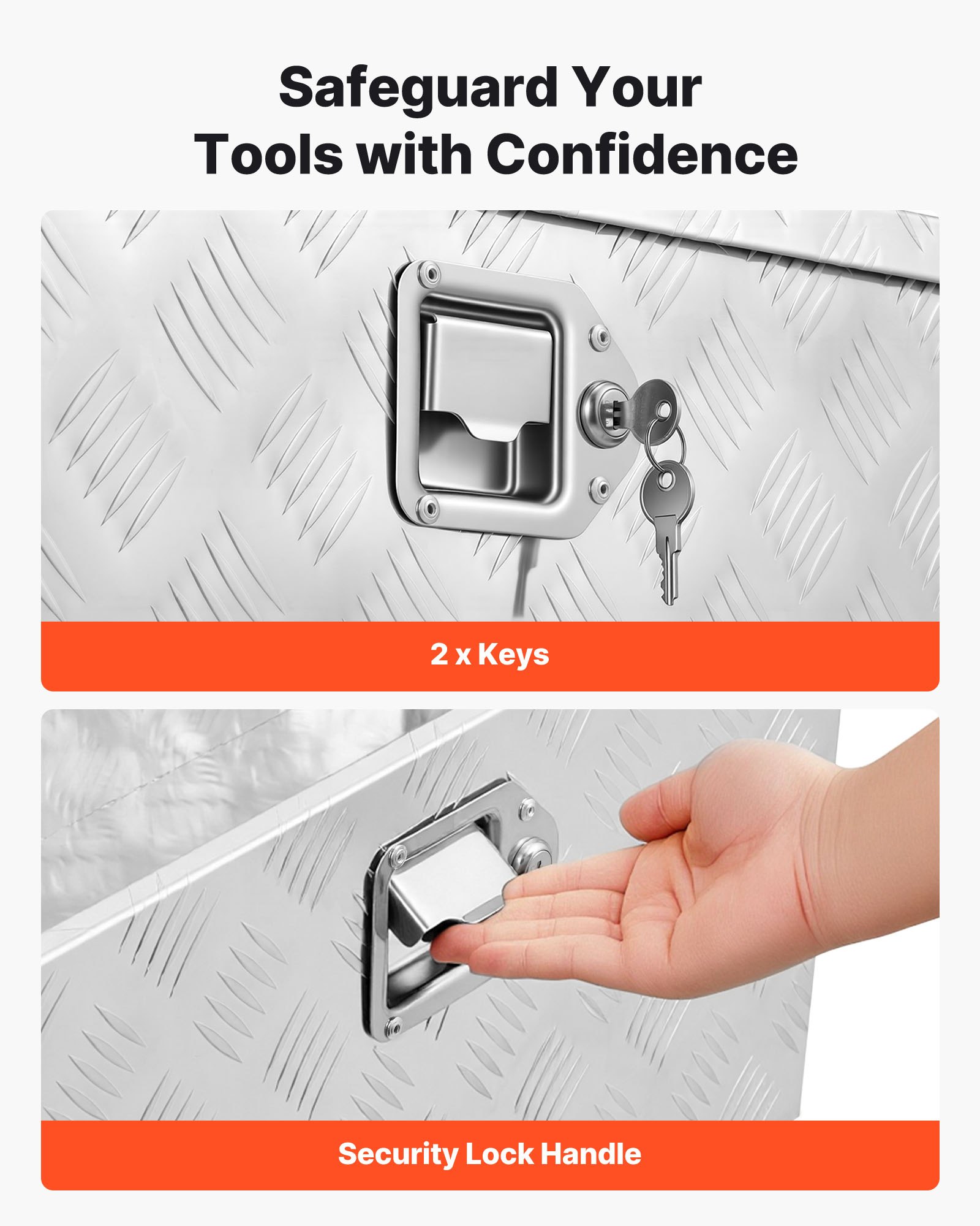 VEVOR Scatola Portaoggetti per Timone del Rimorchio 990x419x305 mm in Alluminio, Cassone Portautensili per Rimorchio Capacità di Carico 50 kg Scatola di Stoccaggio per Attrezzi per Camion SUV