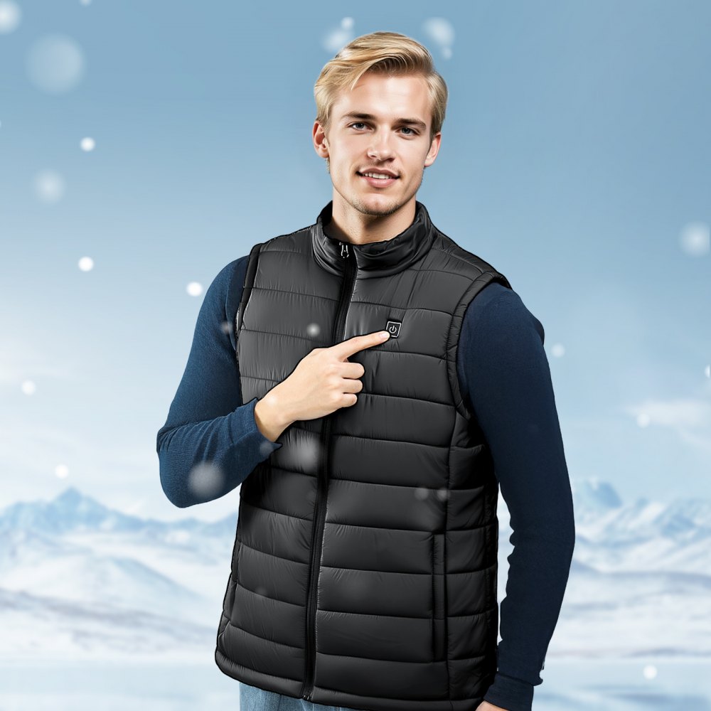 VEVOR Gilet Riscaldato, Gilet Riscaldante Elettrico Leggero da Uomo con Batteria da 16000 mAh, 8 Zone di Riscaldamento, con 3 Livelli, per Escursionismo, Campeggio, Pesca, Sci, Taglia L
