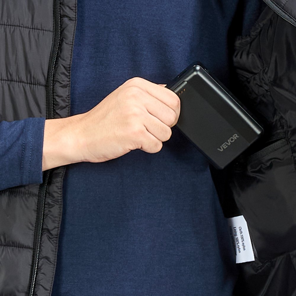 VEVOR Gilet Riscaldato, Gilet Riscaldante Elettrico Leggero da Uomo con Batteria da 16000 mAh, 8 Zone di Riscaldamento, con 3 Livelli, per Escursionismo, Campeggio, Pesca, Sci, Taglia L