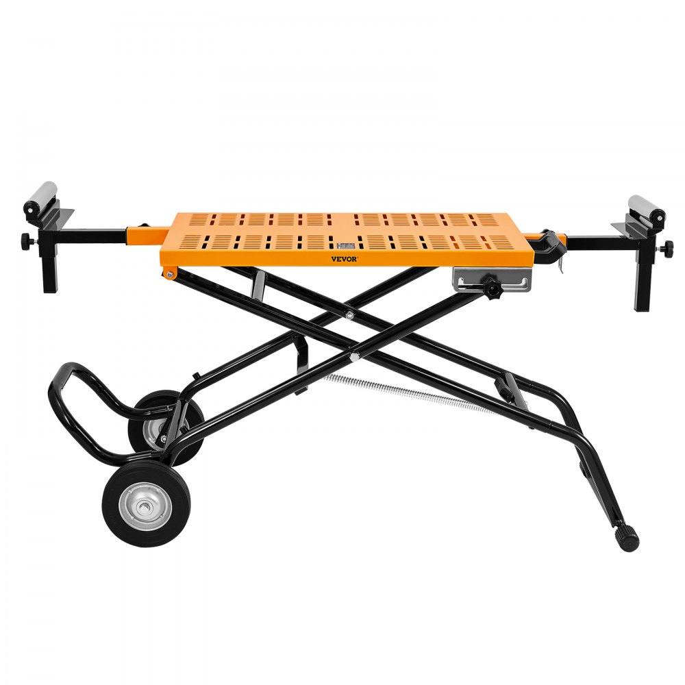 VEVOR Supporto per Troncatrice a Carrello Banco di Lavoro Estraibile Capacità Carico Max. 181kg, Carrello di Supporto per Troncatrice Pieghevole 3 Altezze Regolabili 24,5/68/82cm con Piano di Lavoro