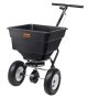 VEVOR Spandiconcime Portata max. 45 kg Carrello Spanditore per Semi con Ruote Diametro 305 mm, Spanditore Tramoggia da 56 L Seminatrice da Prato in Acciaio per Terreni Prato Agricoli Giardino, Nero