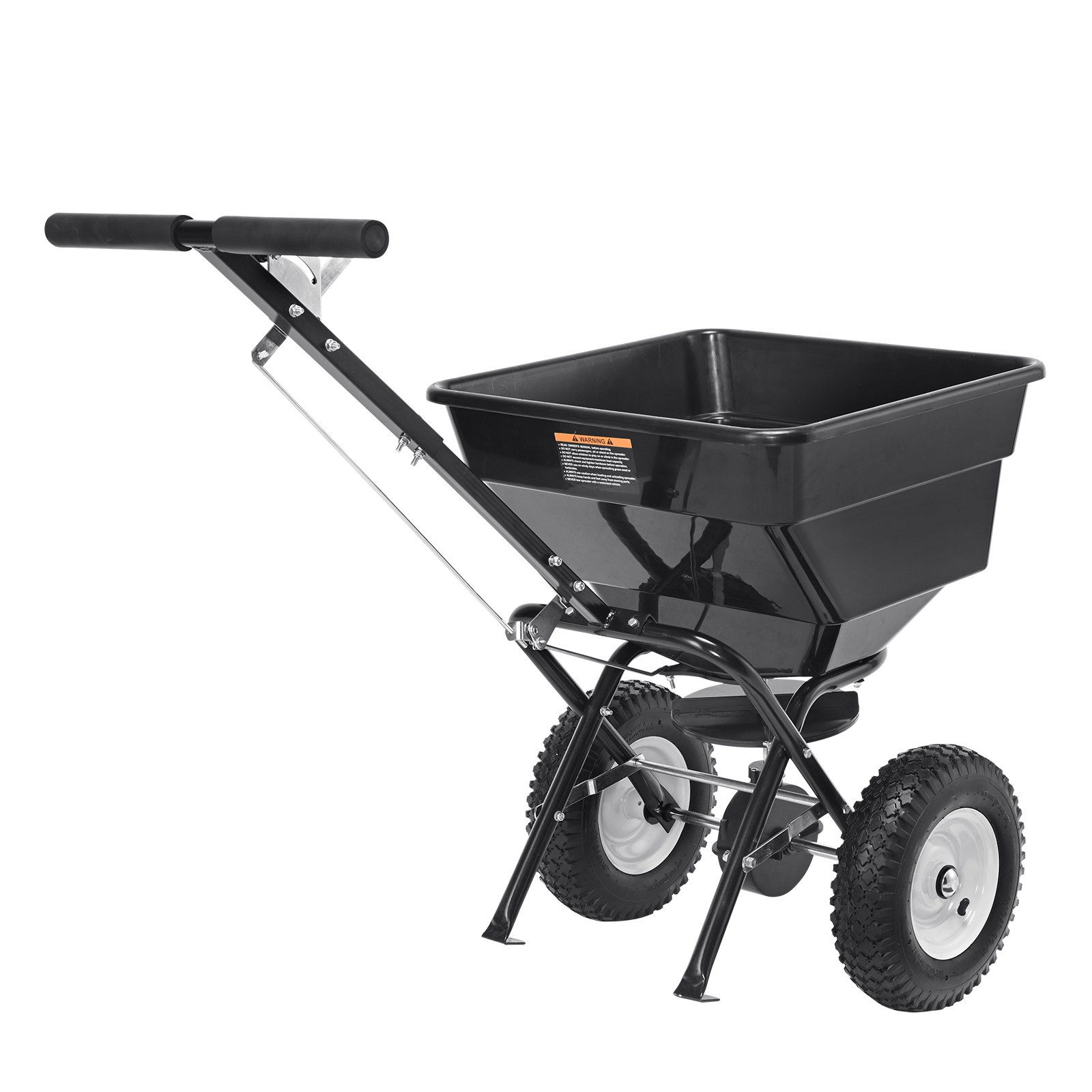 VEVOR Spandiconcime Portata max. 45 kg Carrello Spanditore per Semi con Ruote Diametro 305 mm, Spanditore Tramoggia da 56 L Seminatrice da Prato in Acciaio per Terreni Prato Agricoli Giardino, Nero