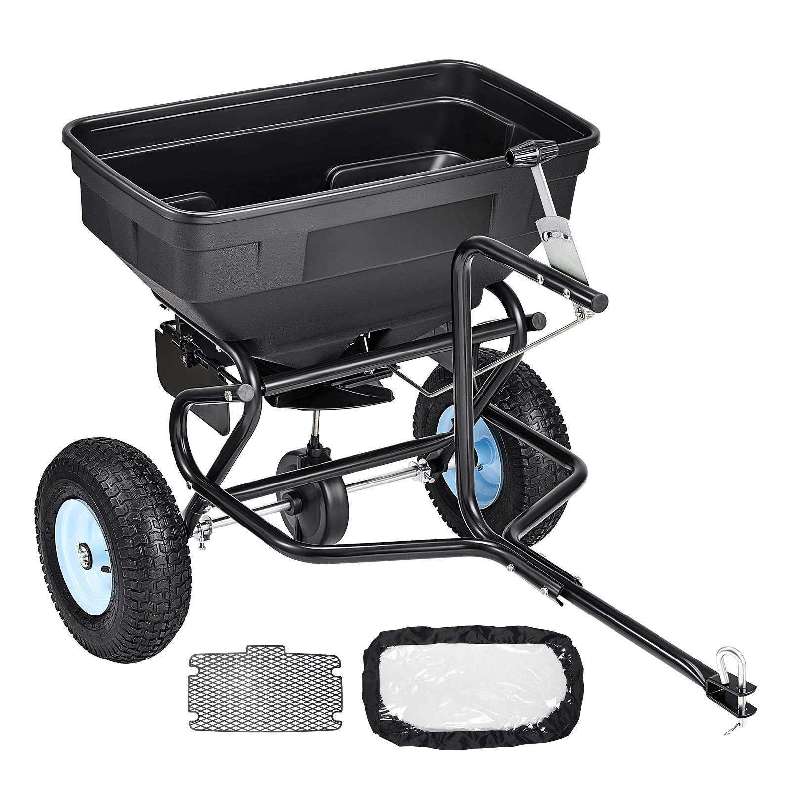 VEVOR Tow Behind Broadcast Spreader, 130LBS Capacity, Tow/Push Garden Spreader with 13 in Tires, 30 Adjustable Setting & 9.8 ft Spreading Width, Lawn Spreaders for Seed, Fertilizer, Salt, Ice Melt