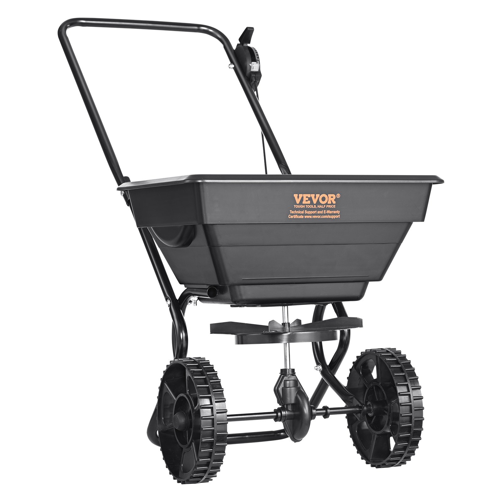 VEVOR Spandiconcime Portata max. 11 kg Carrello Rimozione della Neve con Ruote Diametro 203 mm, Spanditore Tramoggia da 15 L Seminatrice da Prato in Acciaio per Terreni Prato Agricoli Giardino, Nero