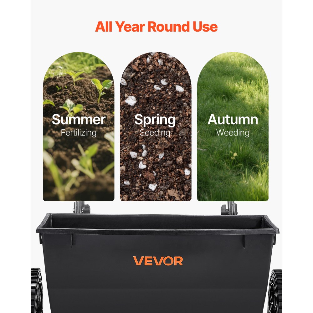 VEVOR Walk-Behind Push Spreader, 50LBS Capacity, Drop Spreader with Hopper Grate, 18 in Spreading Width & 30 Settings, 10 in All Terrain Tires, Garden & Lawn Spreaders for Seed, Fertilizer