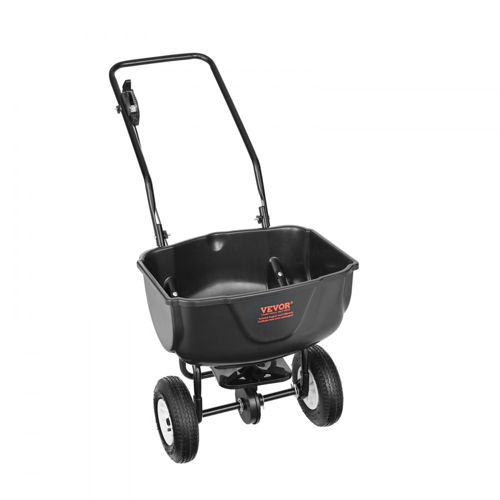 VEVOR Spandiconcime Portata max. 27 kg Carrello Rimozione della Neve con Ruote Diametro 305 mm, Spanditore Tramoggia da 20 L Seminatrice da Prato in Acciaio per Terreni Prato Agricoli Giardino, Nero