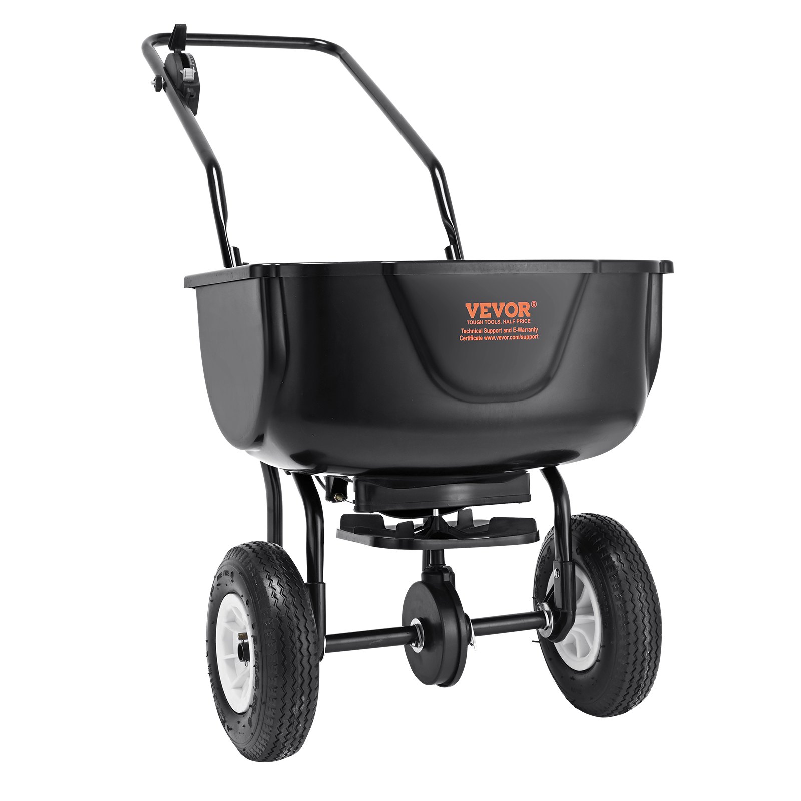 VEVOR Spandiconcime Portata max. 27 kg Carrello Rimozione della Neve con Ruote Diametro 305 mm, Spanditore Tramoggia da 20 L Seminatrice da Prato in Acciaio per Terreni Prato Agricoli Giardino, Nero