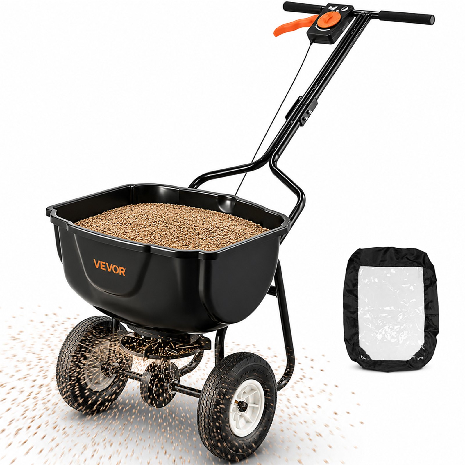 VEVOR Seminatrice per Trattore Rimorchio, Capacità di 27,2 kg, Spandiconcime a Spinta, Ruote da 203 mm per Terreni, per Giardino e Prato, per Semi e Fertilizzanti