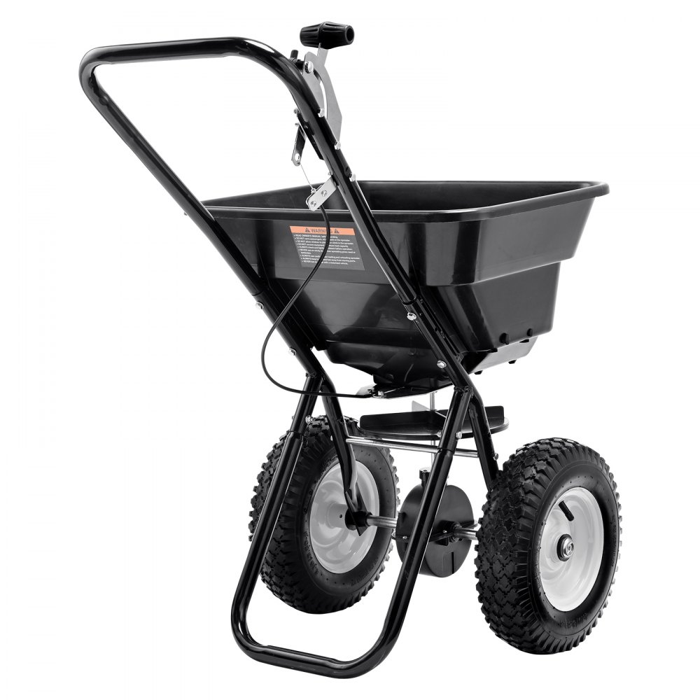 VEVOR Spandiconcime Portata max. 36 kg Carrello Spanditore per Semi con Ruote Grandi 305 mm, Spanditore Tramoggia da 25,5 L Seminatrice da Prato in Acciaio per Terreni Prato Agricoli Giardino, Nero