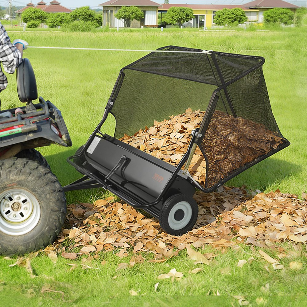 VEVOR Spazzatrice da Giardino Trainata Spazzatrice per Prato da Traino Posteriore circa 121,92cm, Capacità del Sacco della Tramoggia di 736 L, Spazzatrici da Giardino per Prati e Fattorie