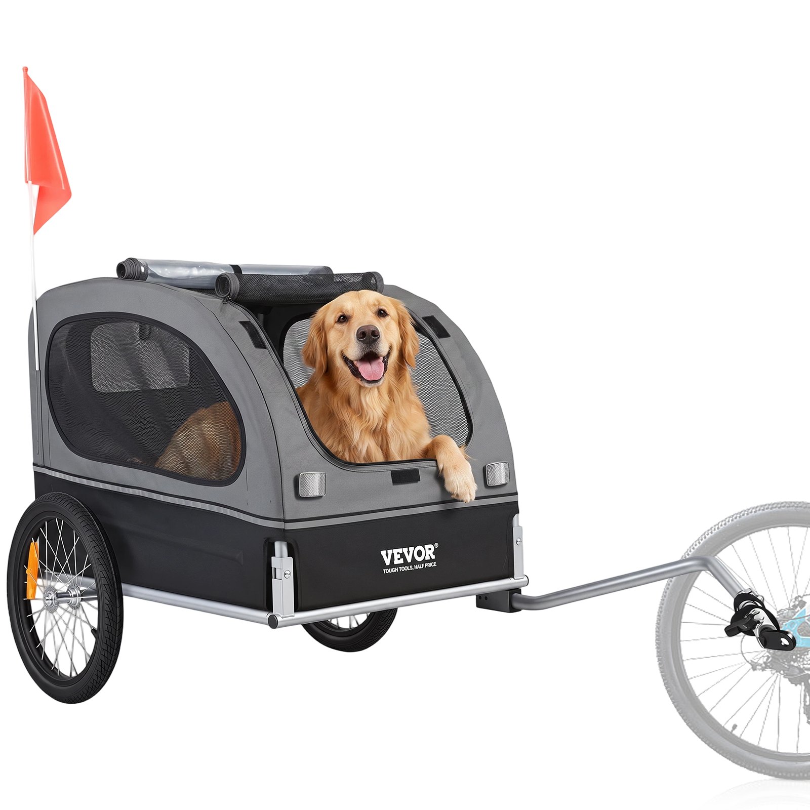 VEVOR Rimorchio Bici per Cani Pieghevole Portata max. 40 kg Passeggino per Animali Domestici Ruote a Sgancio Rapido Telaio in Acciaio Attacco Carrello per Bici Traino Rimorchio Animali Nero / Grigio