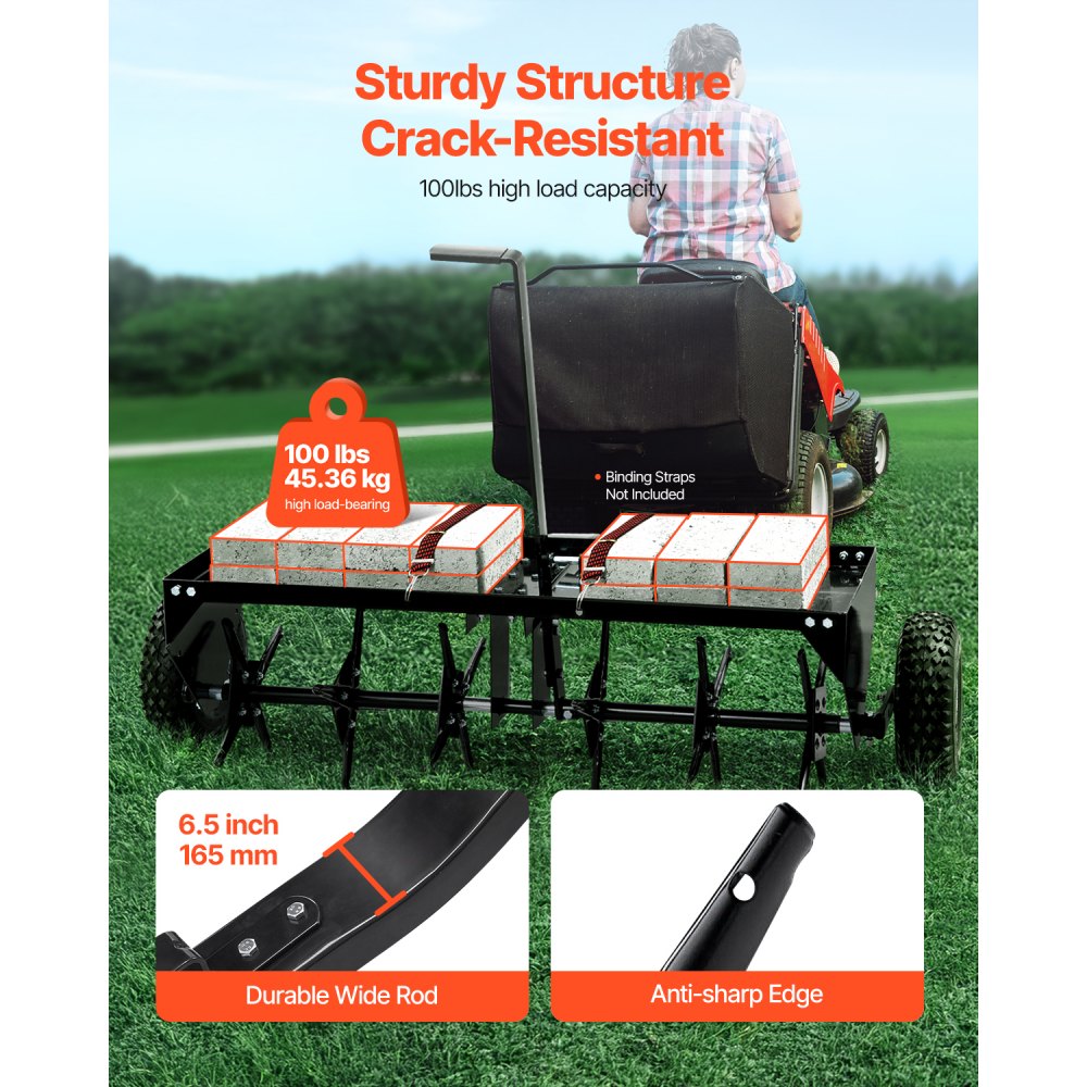 VEVOR Arieggiatore a Spina Trainato 1016 mm con Attacco Universale, Arieggiatore Trainato con Punte di Ferro Disposte Alternativamente, Arieggiatore per Prato Trainato per Giardini, Prati, Fattorie