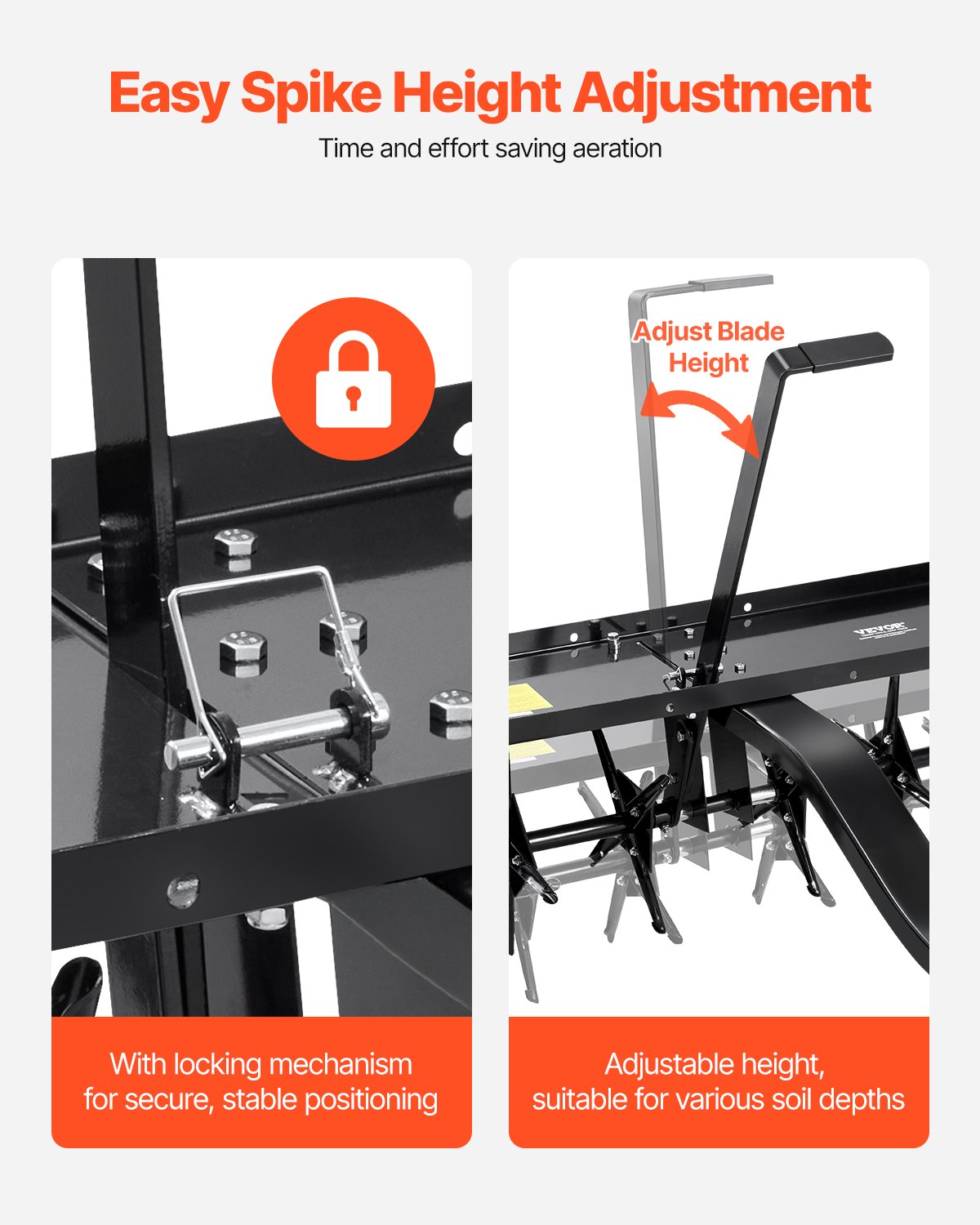 VEVOR Arieggiatore a Spina Trainato 1016 mm con Attacco Universale, Arieggiatore Trainato con Punte di Ferro Disposte Alternativamente, Arieggiatore per Prato Trainato per Giardini, Prati, Fattorie