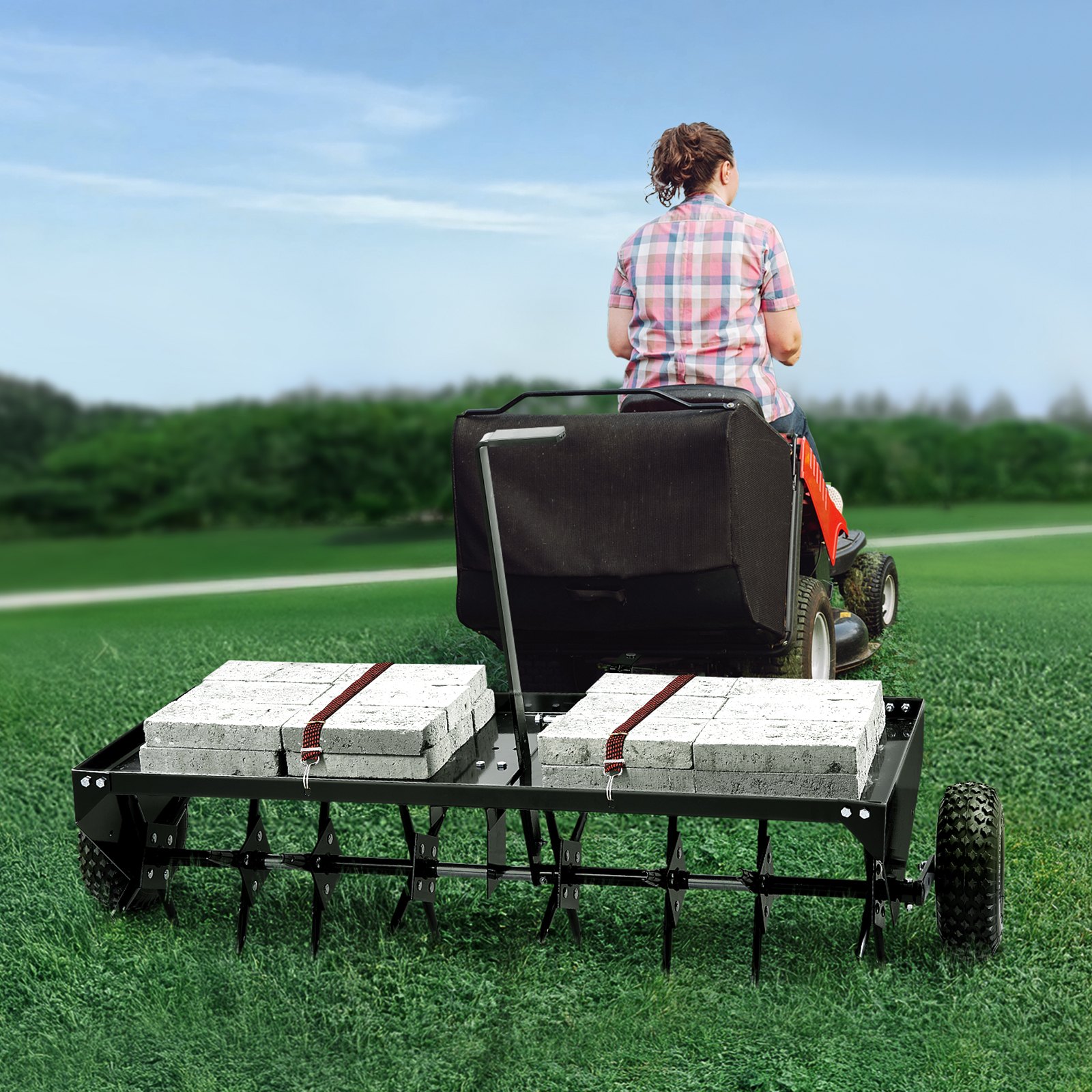 VEVOR Arieggiatore a Spina Trainato 1219,2 mm con Attacco Universale, Arieggiatore Trainato con Punte di Ferro Disposte Alternativamente, Arieggiatore per Prato Trainato per Giardini, Prati, Fattorie