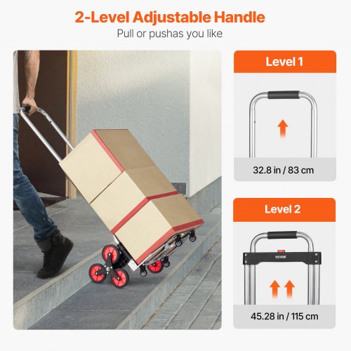 Carrello Porta Scale 2 In 1 Con Ruote Triangolari - Capacità 158 Kg - Pieghevole, Manico Regolabile, Per Traslochi E Spesa