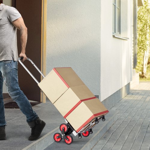 Carrello Pieghevole Saliscale In Alluminio: 10 Ruote, Maniglia Telescopica, Carico 80 Kg Su Piano E 50 Kg Su Scale, Per Traslochi E Shopping