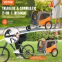 VEVOR Rimorchio Bici per Cani Pieghevole Portata max. 30kg Passeggino per Animali Domestici con Ruote a Sgancio Rapido, Attacco Universale, Carrello per Bici Traino Rimorchio Animali Arancione/Grigio