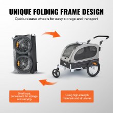 VEVOR Rimorchio Bici per Cani Pieghevole Portata max. 40kg Passeggino per Animali Domestici con Ruote a Sgancio Rapido, Attacco Universale, Carrello per Bici Traino Rimorchio per Animali Nero/Grigio