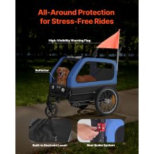 VEVOR Rimorchio per Bici per Cani, Supporta Fino a 40 kg, Carrello Portabici, Telaio Pieghevole Facile con Ruota a Sgancio Rapido, Attacco Universale per Bicicletta, Guinzaglio Interno