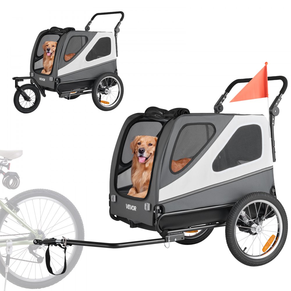 VEVOR Rimorchio per Bici per Cani, Supporta Fino a 45 kg, Carrello Portabici per Animali Domestici di Piccola e Grande Taglia, Telaio Pieghevole con Ruota a Sgancio Rapido, Attacco Universale