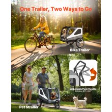 VEVOR Rimorchio per Bici per Cani, Supporta Fino a 45 kg, Carrello Portabici per Animali Domestici di Piccola e Grande Taglia, Telaio Pieghevole con Ruota a Sgancio Rapido, Attacco Universale