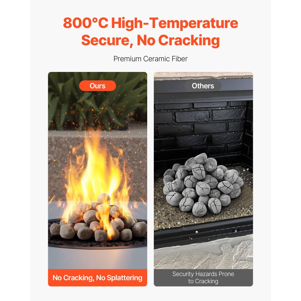 VEVOR Ceramic Fire Pebble Stones, 25.4-50.8 mm 48 Pcs Lava Rocks, Reusable Fire Pit Stones Indoor and Outdoor Use, Decorative Firepit Rocks for Propane/Gas Fireplace, Stove, Courtyard, Camping