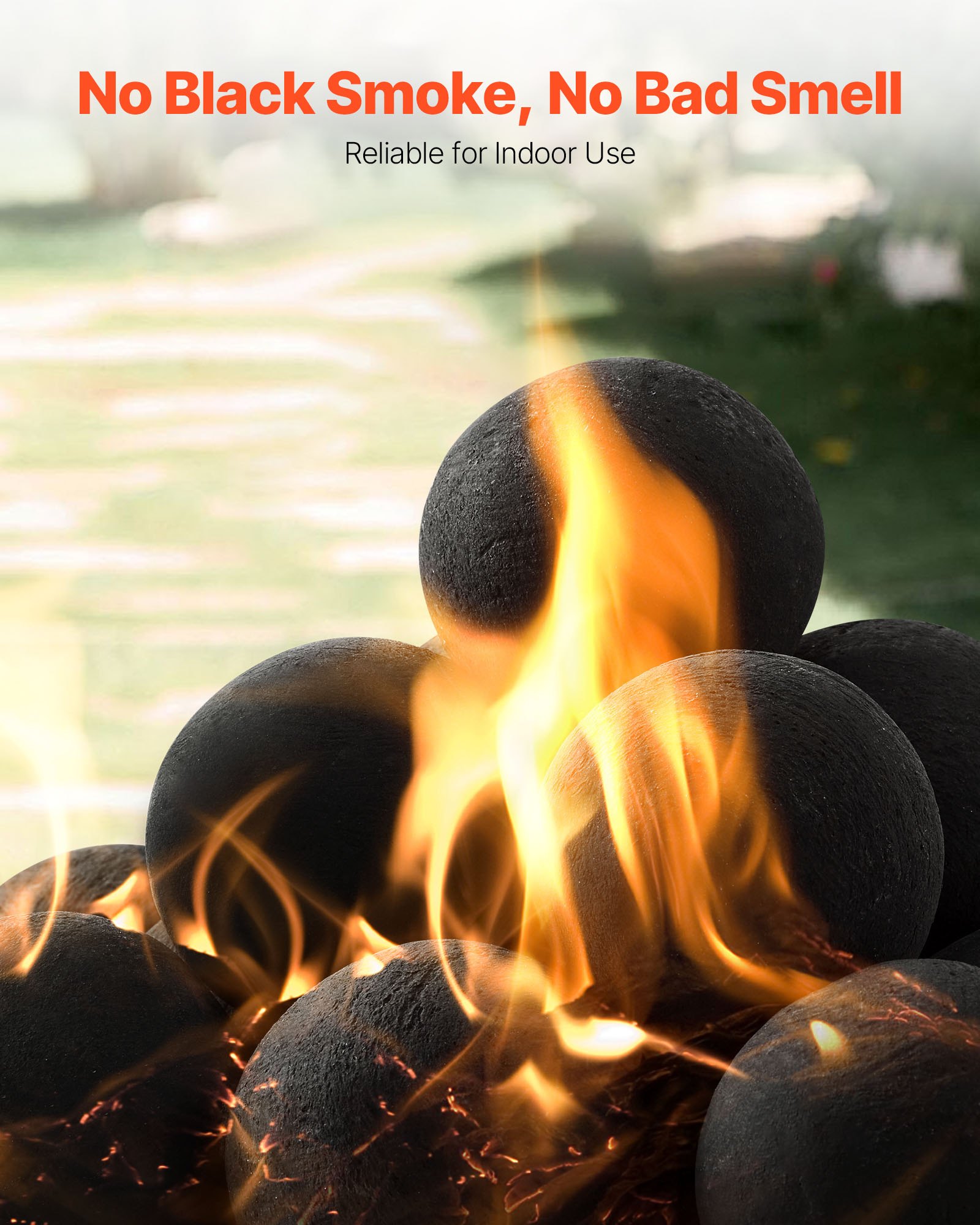 VEVOR Ceramic Fire Balls, 76 mm 15 Pcs Round Fire Stones, Reusable Lava Rocks Indoor and Outdoor Use, Decorative Fire Pit Rocks for Propane/Gas Fireplace, Stove, Courtyard, Camping, Black