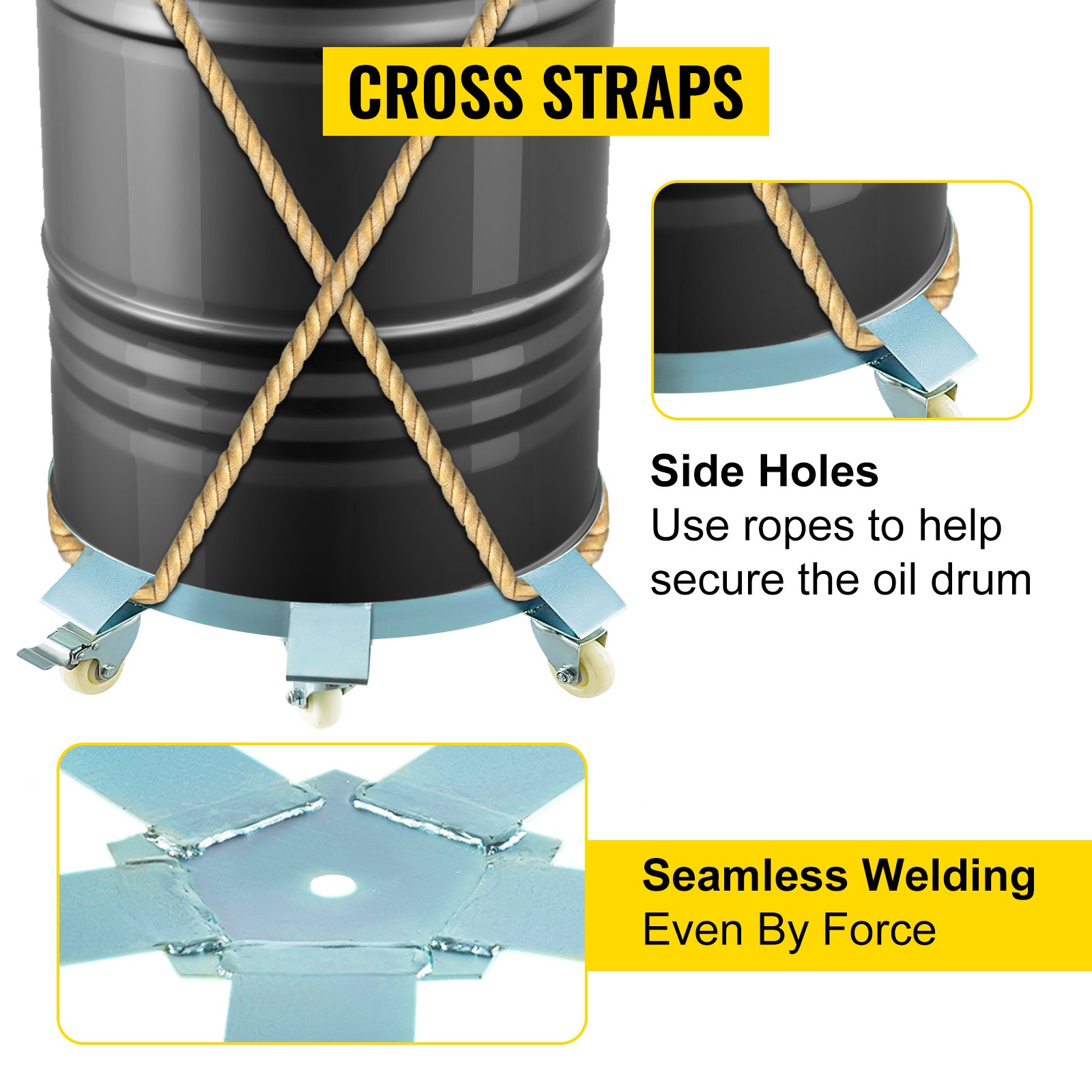 Vevor Carrello A Tamburo In Acciaio Per Impieghi Gravosi Da 2/5 Ruote Con Freno